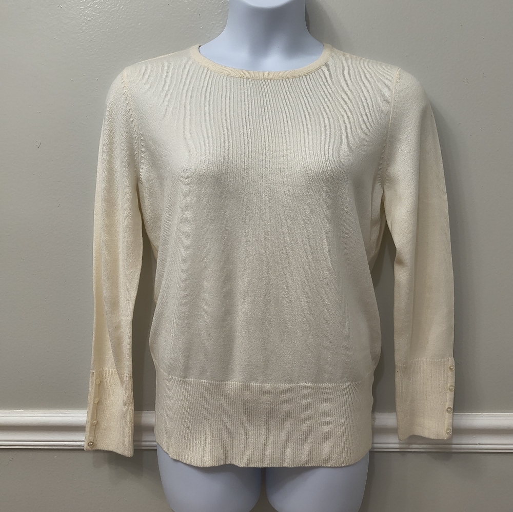 JM Collection Women's Crew Neck Sweater Beige Medium Career Office Workwear